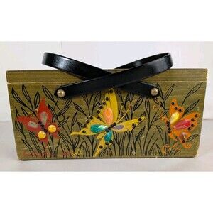 Vintage Enid Collins of Texas Rectangular Wood Butterfly Delight Box Purse 1970s